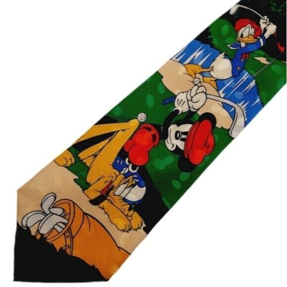 DISNEY | Vintage Handmade 100% Silk Golf Men's Necktie Mickey Inc. - Picture 9 of 11